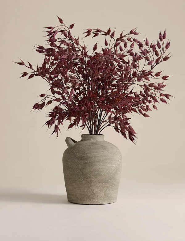  Moss & Sweetpea Artificial Ruscus Arrangement In Resin Pot Grey 
