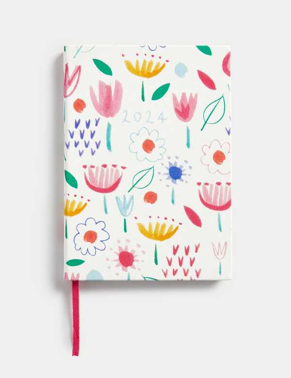  M&s 2025 A5 Week To View Diary - Fabric Colourful Flower Design 