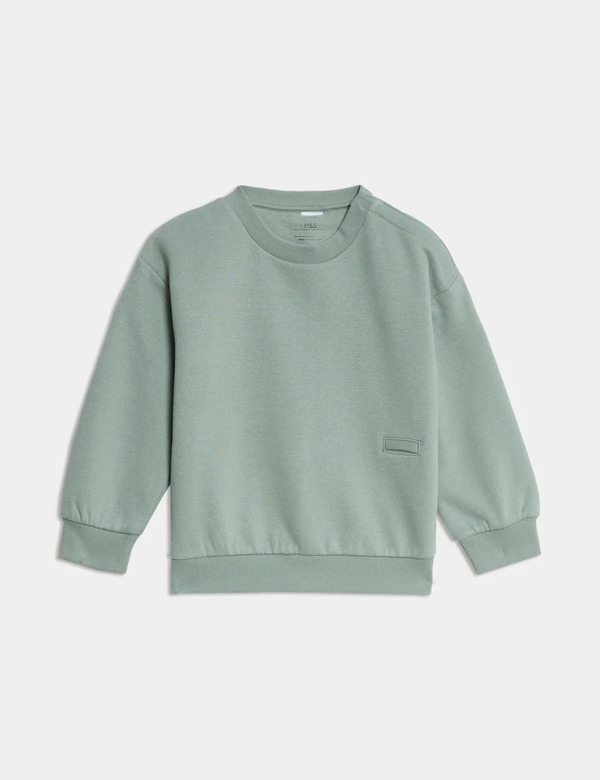  M&s Adaptive Cotton Rich Sweatshirt (2-16 Yrs) Light Verdigris 
