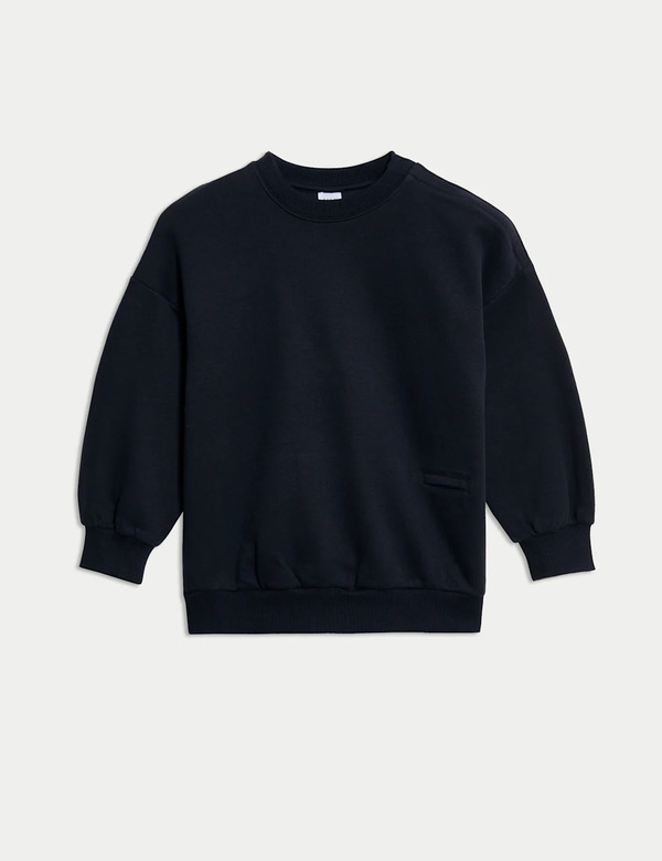  M&s Adaptive Cotton Rich Sweatshirt (2-16 Yrs) Navy 