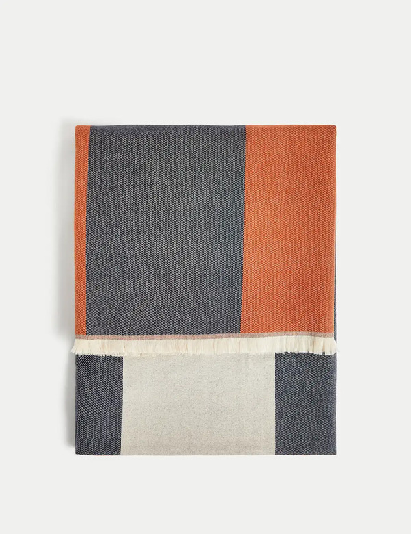  M&s Brushed Woven Geometric Throw Navy Mix 