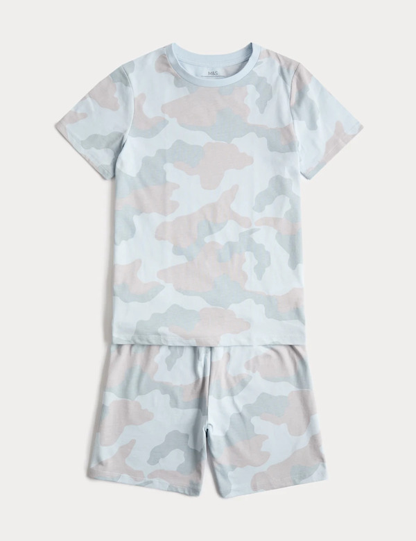  M&s Camouflage Patterned Short Pyjamas (1-16 Yrs) Grey 