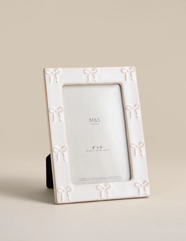  M&s Ceramic Bow Photo Frame 4x6 Inch White 