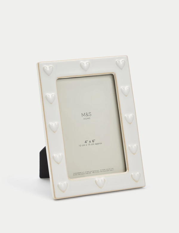  M&s Ceramic Heart Photo Frame 4x6 Inch White 
