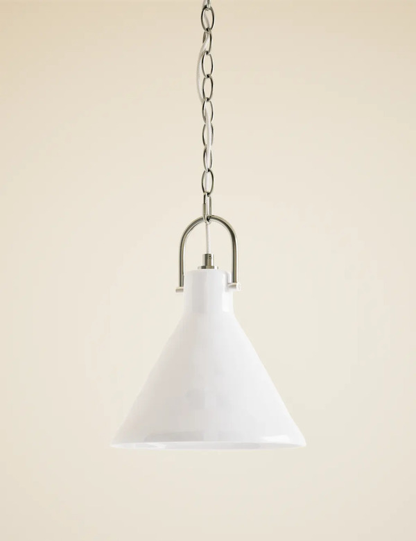  M&s Ceramic Mottled Cone Pendant Light White 