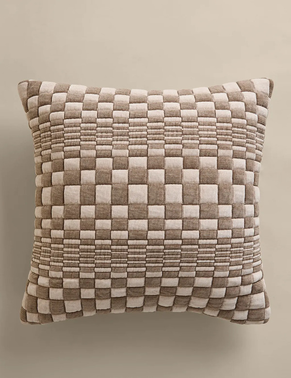  M&s Chenille Checked Quilted Cushion Natural Mix 