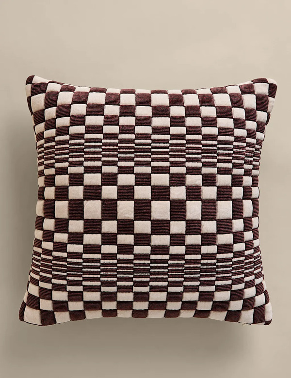  M&s Chenille Checked Quilted Cushion Rust Mix 