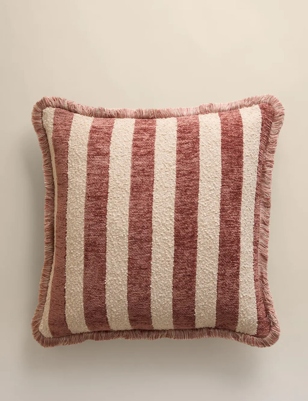  M&s Chenille Striped Fringed Cushion Spice 