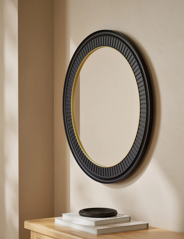  M&s Classic Carved Round Mirror Black 