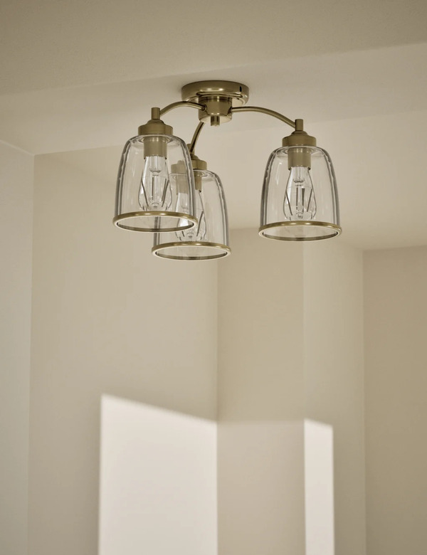  M&s Core Glass & Metal Multi Flush Ceiling Light Antique Brass 