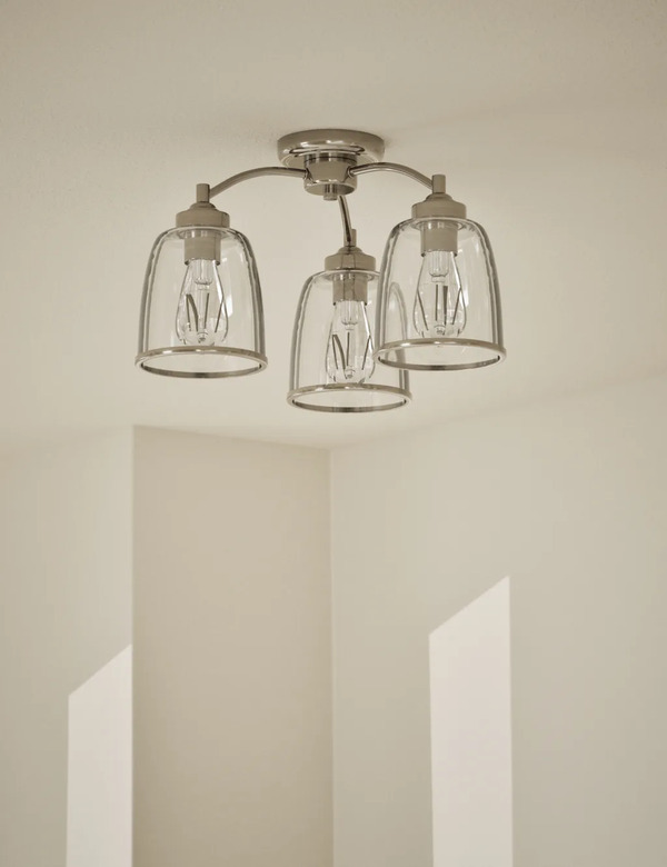  M&s Core Glass & Metal Multi Flush Ceiling Light Silver 