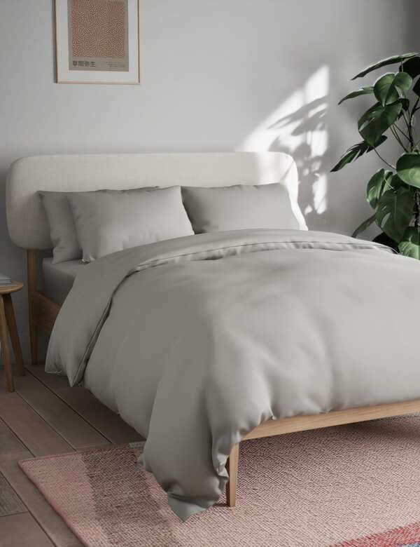  M&s Cotton Blend Non Iron Bedding Set Silver Grey 