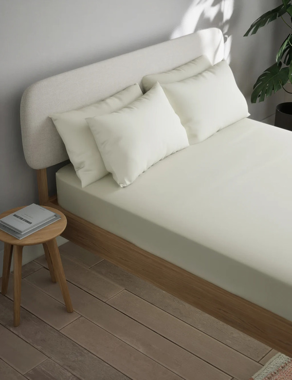  M&s Cotton Blend Non Iron Fitted Sheet Cream 