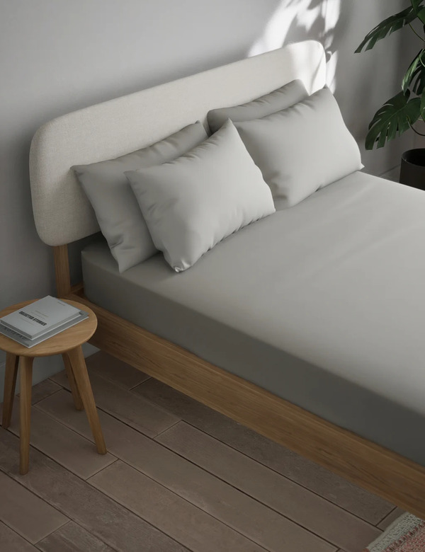  M&s Cotton Blend Non Iron Fitted Sheet Silver Grey 
