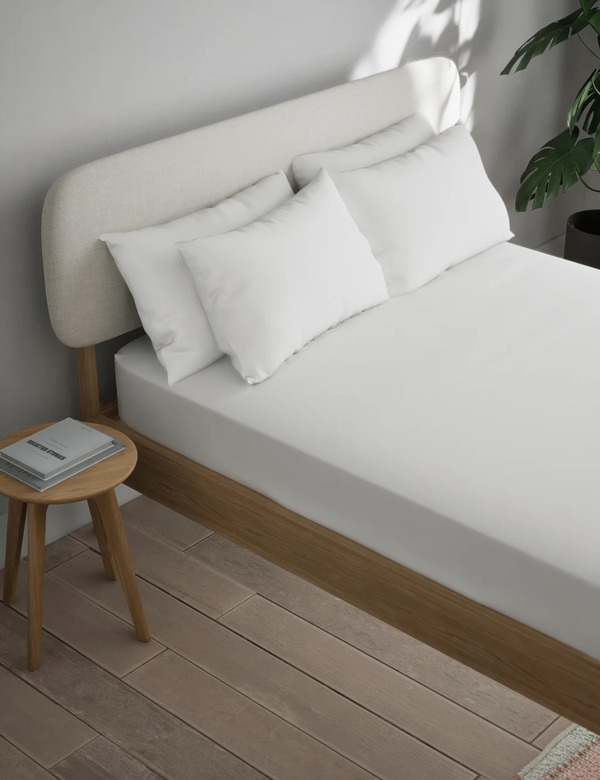  M&s Cotton Blend Non Iron Fitted Sheet White 