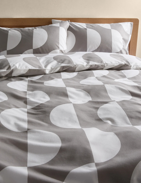  M&s Cotton Blend Sliced Spot Geometric Bedding Set Grey Mix 