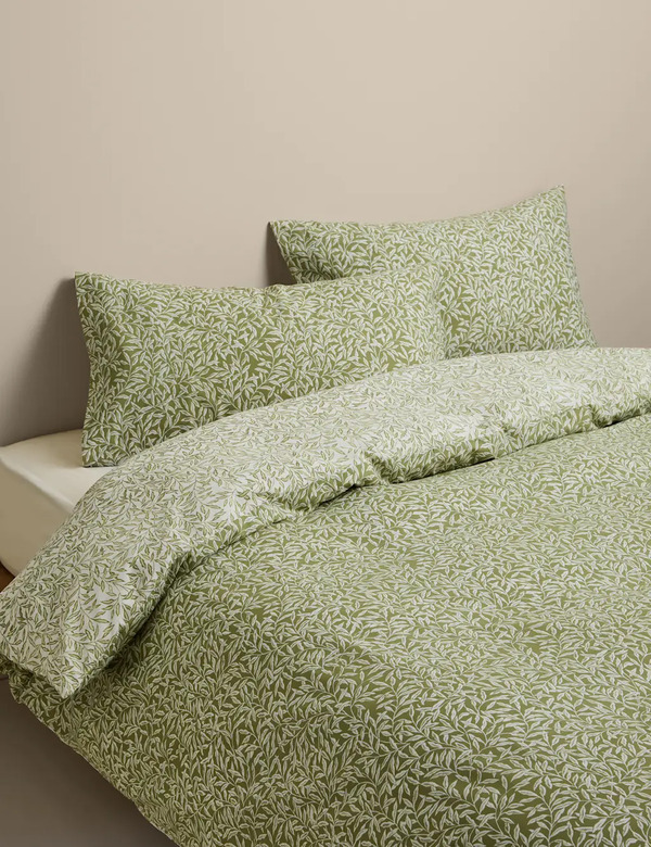  M&s Cotton Blend Willow Leaf Printed Bedding Set Green Mix 