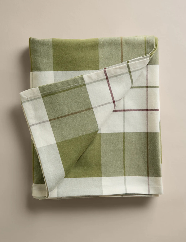 M&s Cotton Rich Checked Tablecloth Green Mix 