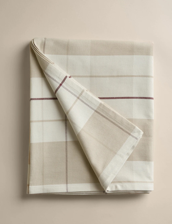  M&s Cotton Rich Checked Tablecloth Natural Mix 
