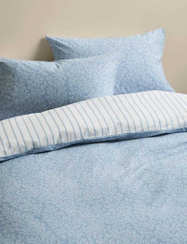  M&s Cotton Rich Coral Printed Bedding Set Blue Mix 