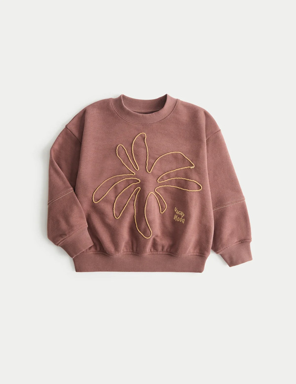  M&s Cotton Rich Embroidered Sweatshirt (2-8 Yrs) Mocha 
