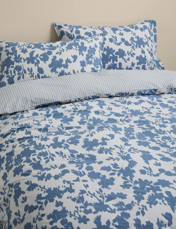  M&s Cotton Rich Floral Reversible Bedding Set Slate Blue 
