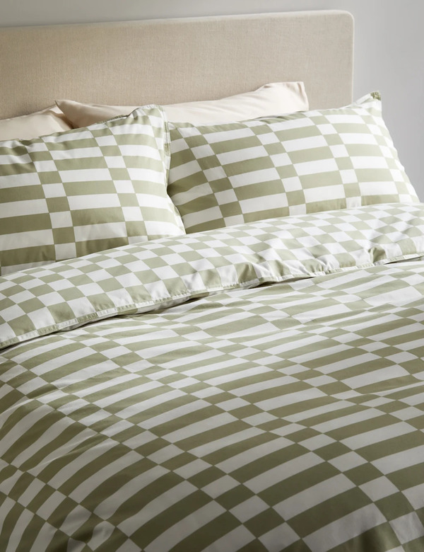  M&s Cotton Rich Geometric Bedding Set Green Mix 