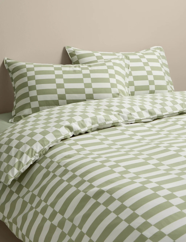  M&s Cotton Rich Geometric Bedding Set Green Mix 