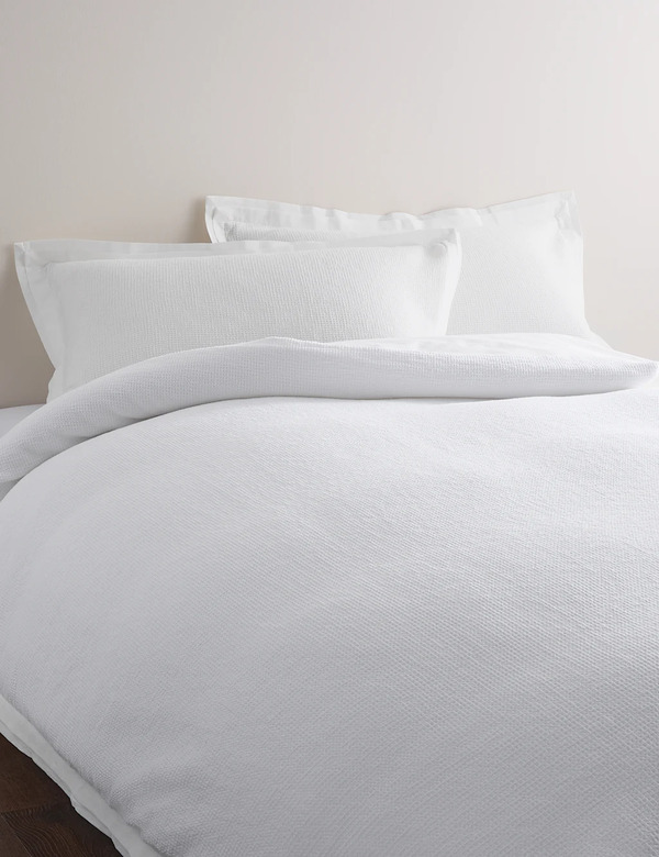  M&s Cotton Rich Mini Waffle Bedding Set White 