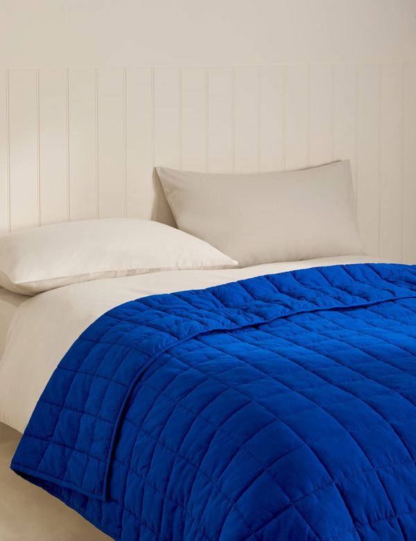  M&s Cotton Rich Quilted Throw Cobalt 