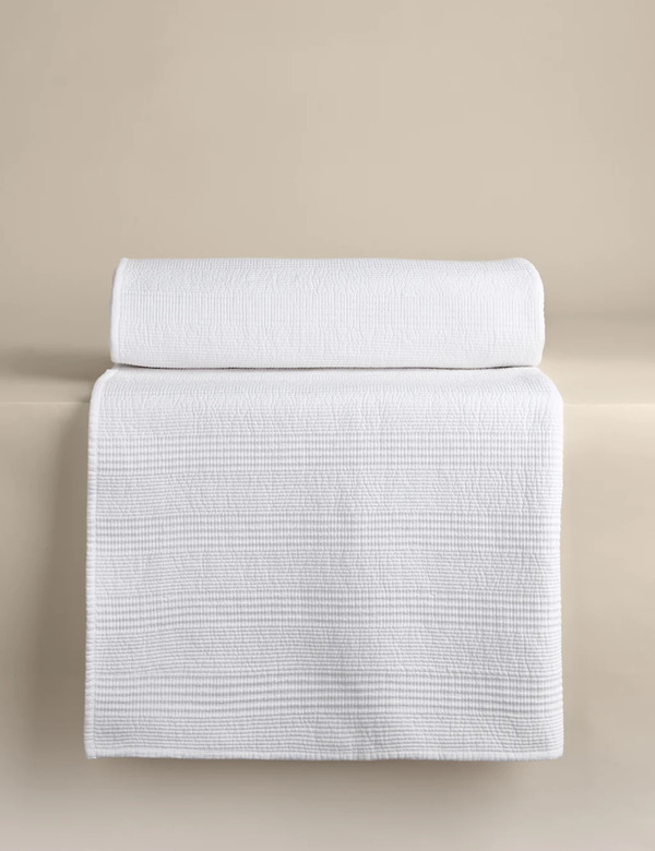  M&s Cotton Rich Ribbed Bedspread With Linen White 