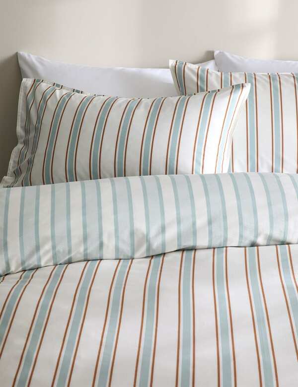  M&s Cotton Rich Striped Bedding Set Blue Mix 