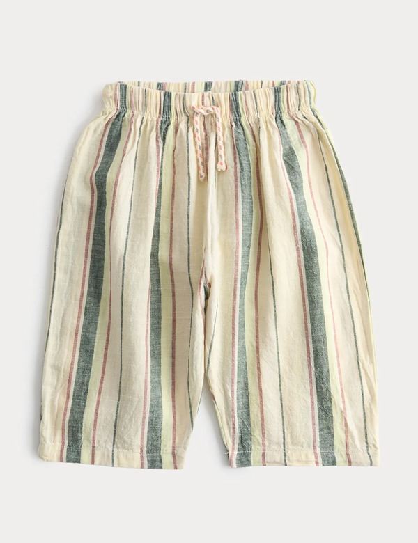 M&s Cotton Rich Striped Trousers (0-5 Yrs) Green Mix 