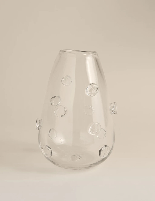  M&s 3d Raised Bobble Glass Vase Clear 