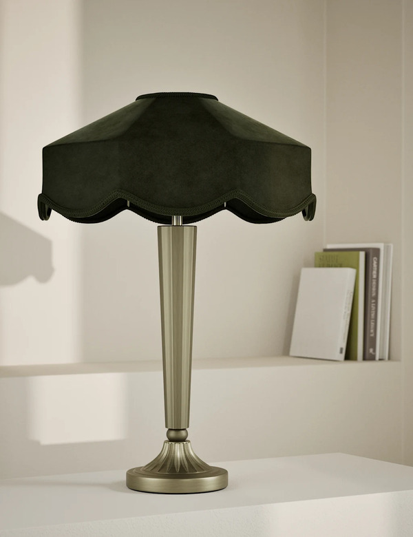  M&s Deco Velvet Scallop Shade Table Lamp Dark Green 