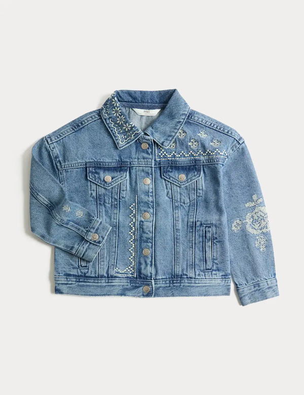  M&s Denim Cross Stitch Jacket (2-10 Yrs) Denim 
