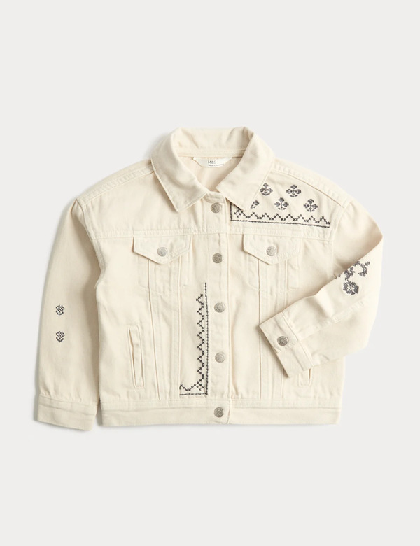  M&s Denim Embroidered Jacket (2-10 Yrs) Ivory 
