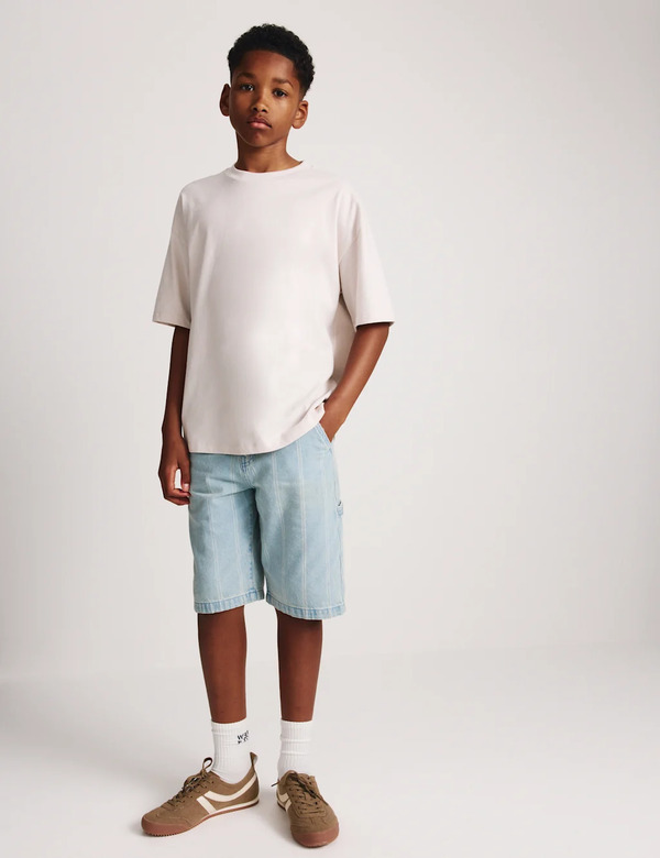  M&s Denim Striped Carpenter Shorts (6-16 Yrs) Denim 
