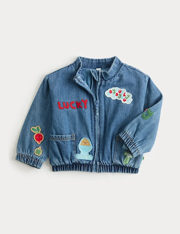  M&s Embroidered Badge Denim Jacket (0-5 Yrs) Blue 