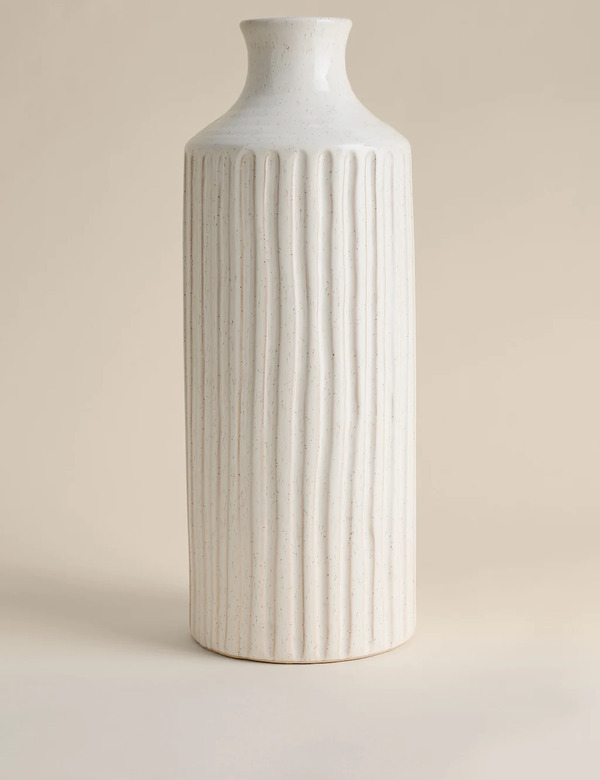  M&s Extra Large Ridged Ceramic Vase White 