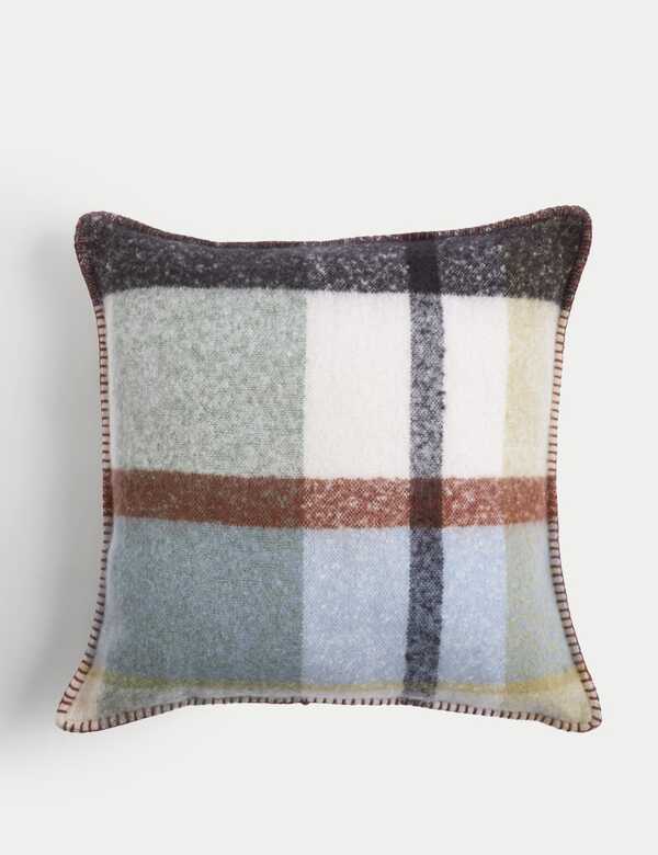  M&s Faux Mohair Checked Cushion Green 