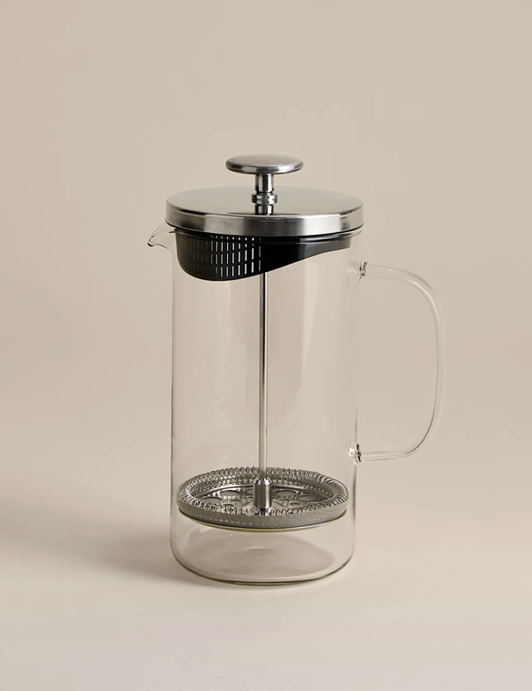  M&s Glass 8 Cup Cafetiere Silver 