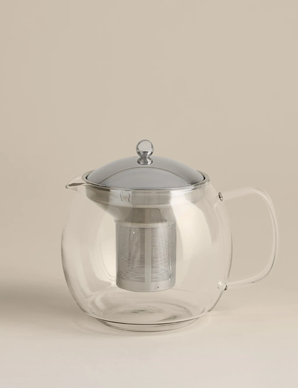  M&s Glass 1.5l Infuser Teapot Silver 