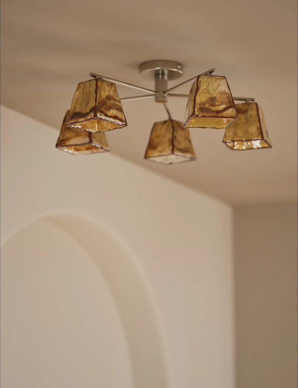  M&s Glass 5 Light Flush Ceiling Light Brown 