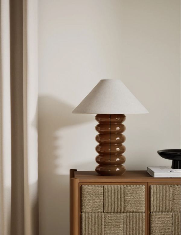  M&s Glass Ribbed Table Lamp Brown 