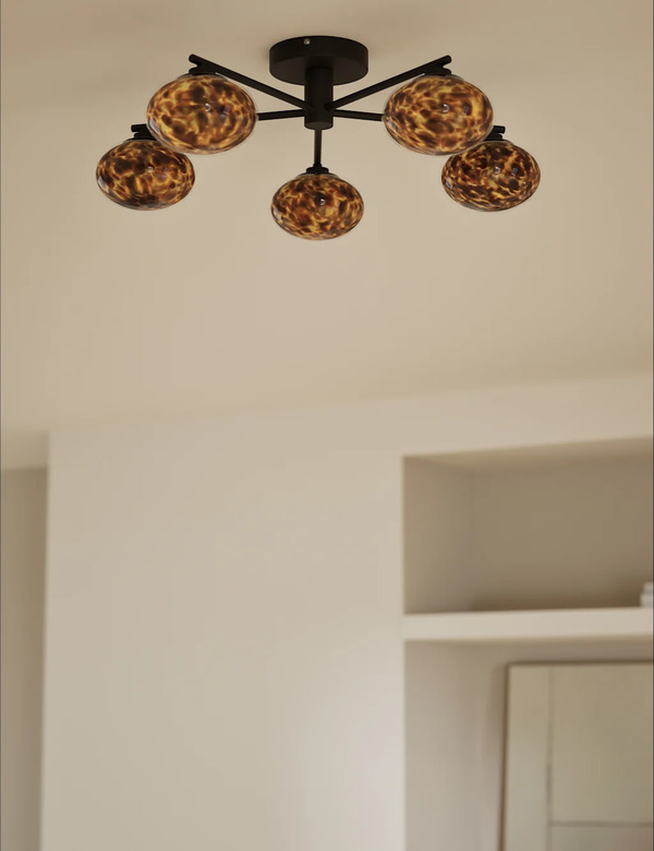  M&s Glass Tortoiseshell Flush Ceiling Light Black 