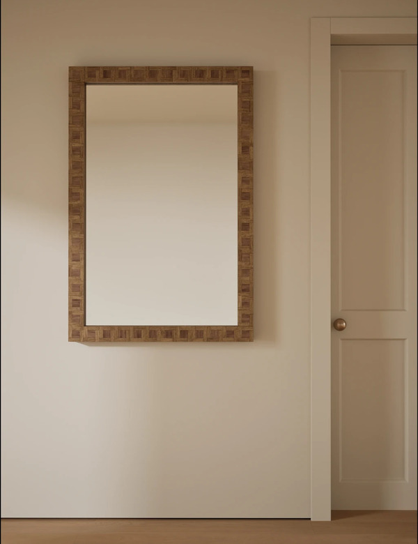  M&s Hugo Marquetry Wood Rectangular Wall Mirror Natural 