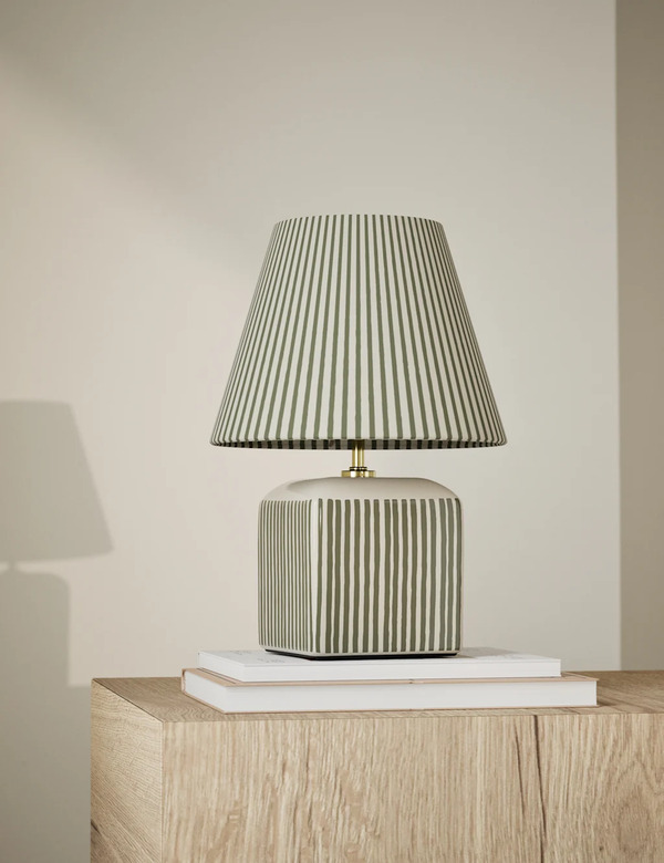  M&s Joshua Ceramic Striped Rechargeable Table Lamp Green 