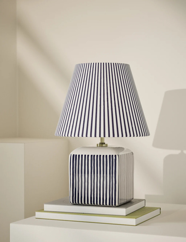  M&s Joshua Ceramic Striped Rechargeable Table Lamp Navy 