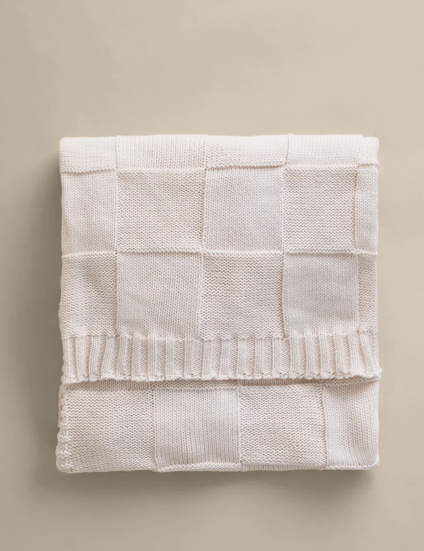  M&s Knitted Checkerboard Large Throw Neutral 